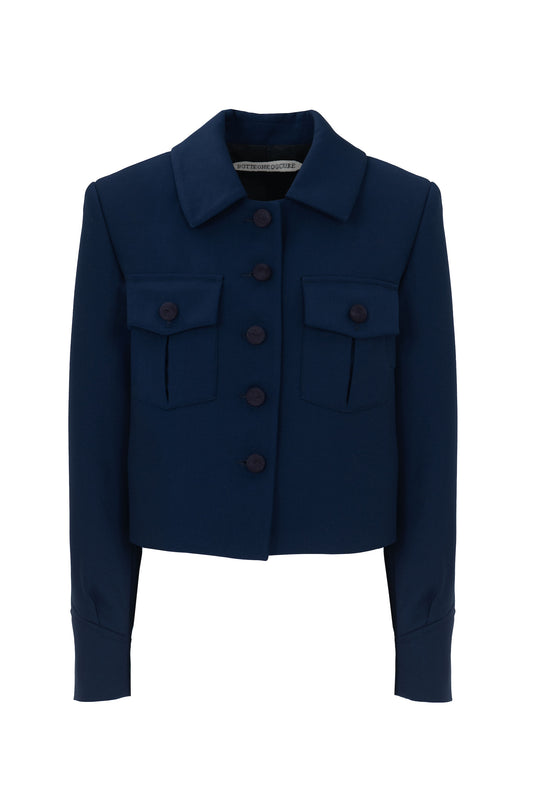 Botteghe Oscure Carré jacket in wool charmelaine, front view.