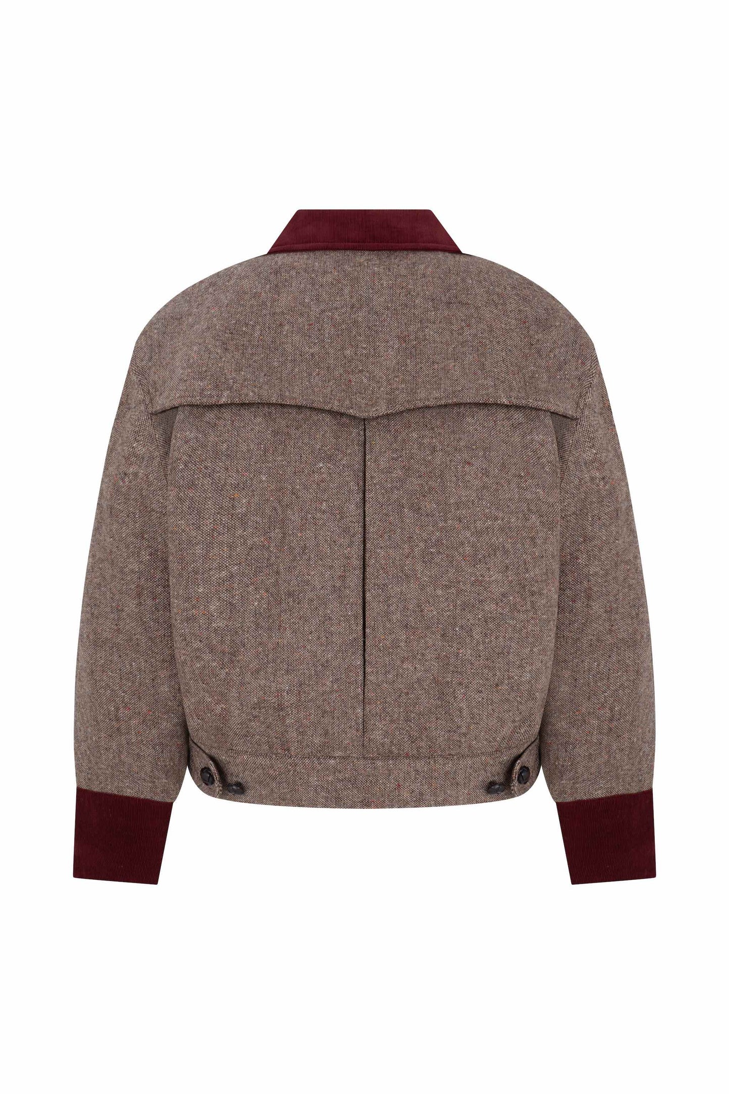 Oversized tweed bomber jacket front view with velvet details Botteghe Oscure
