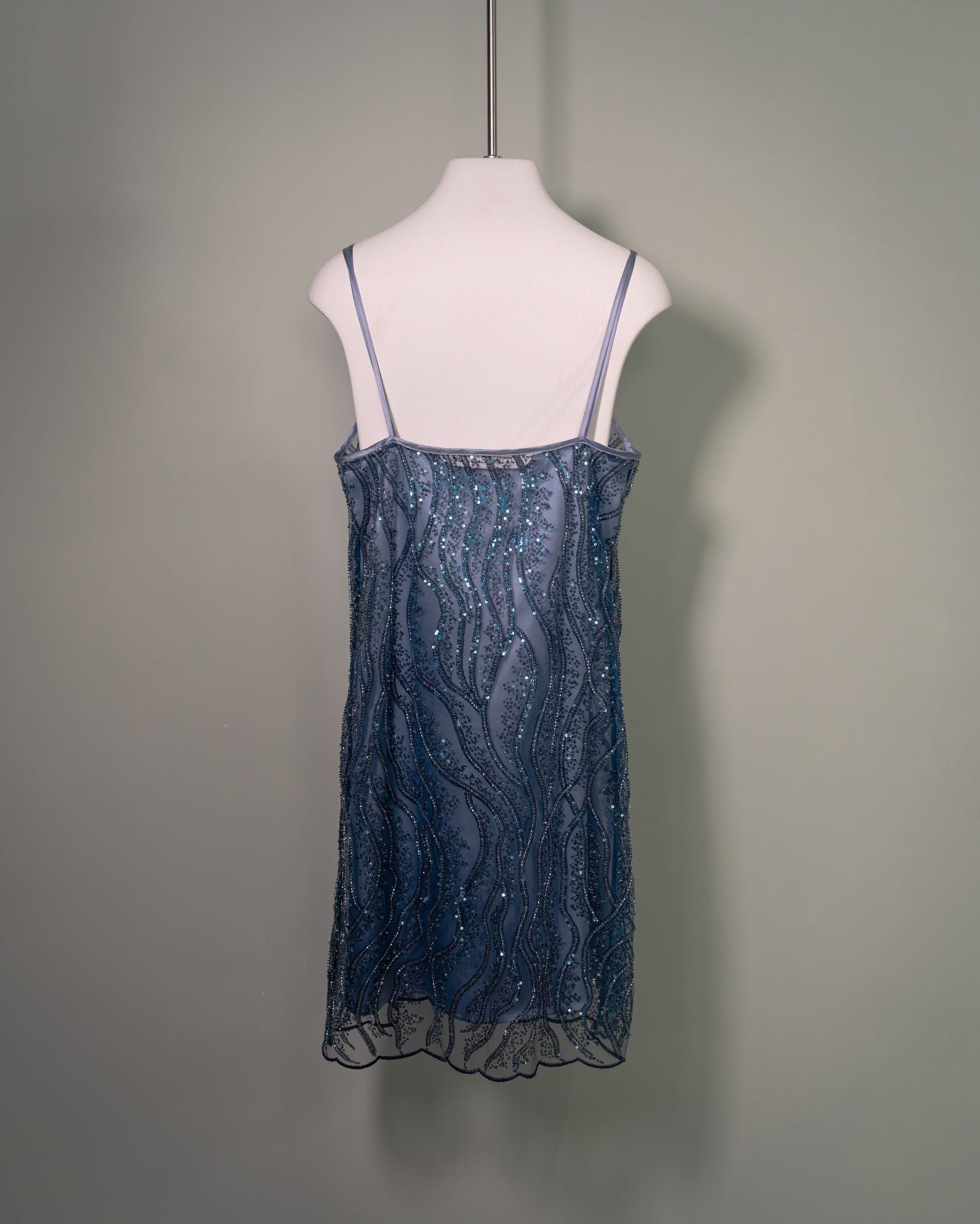 Botteghe Oscure embroidered tulle mini dress with silk satin details, back view.