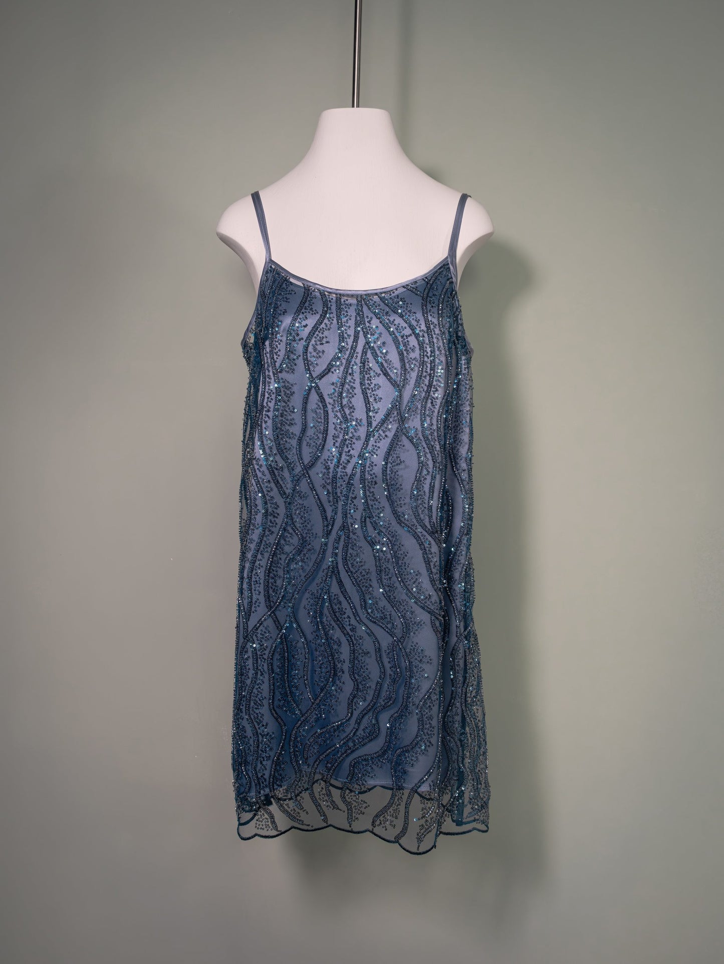 Botteghe Oscure embroidered tulle mini dress with hand-applied stones and rhinestones, front view.
