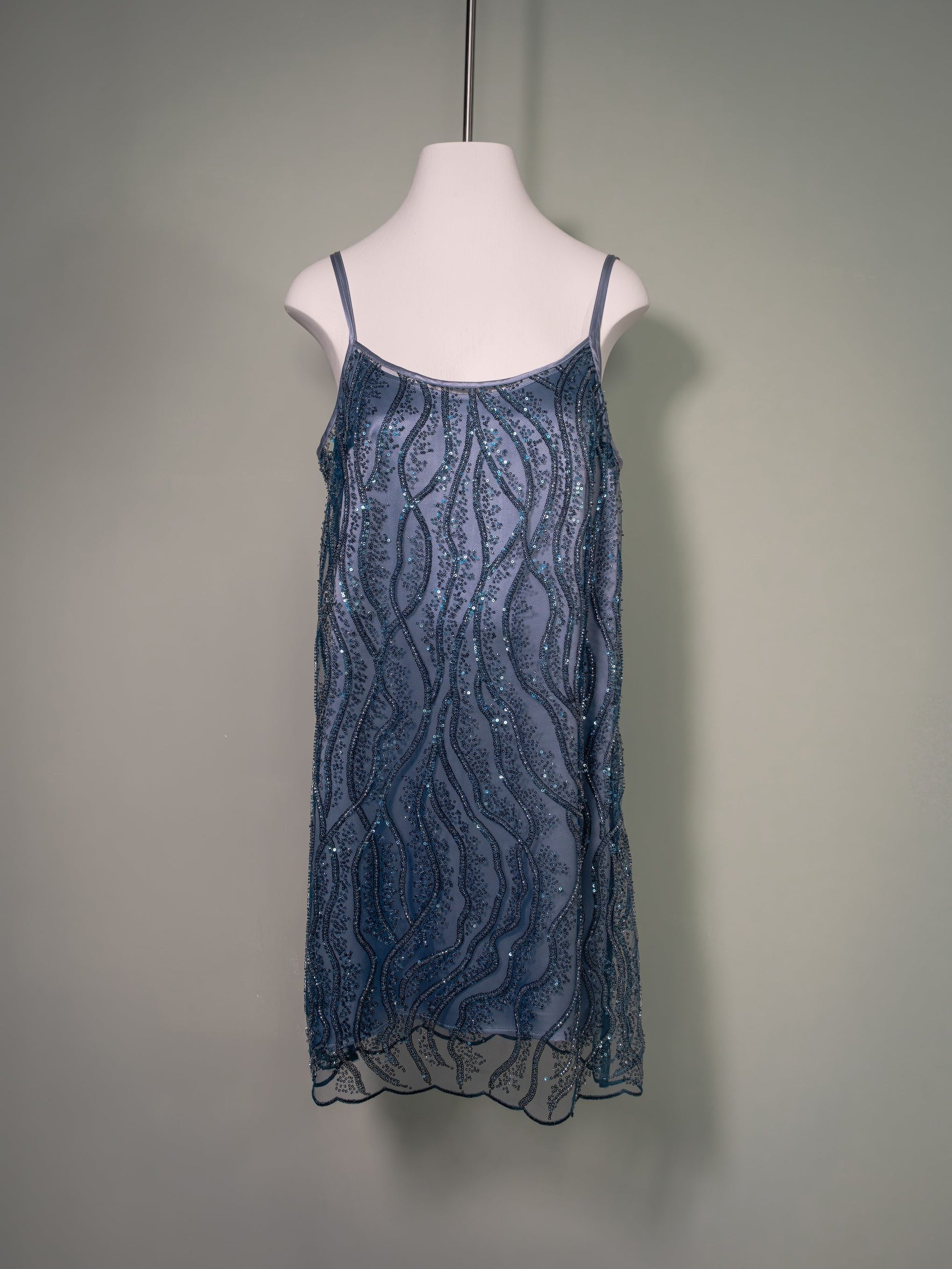 Botteghe Oscure embroidered tulle mini dress with hand-applied stones and rhinestones, front view.