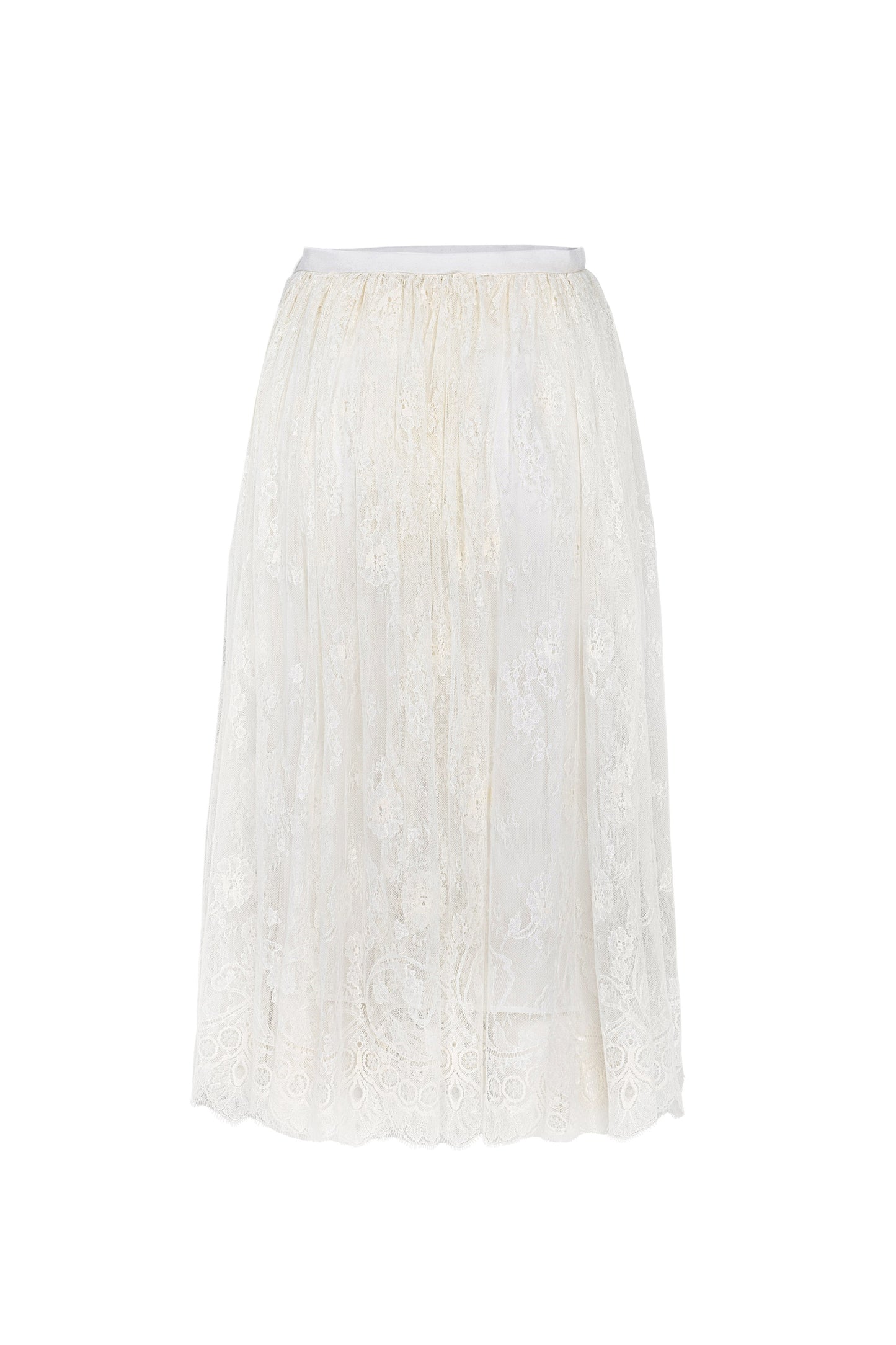 french chantilly lace skirt with silk petticoat included and mother of pearl  by botteghe oscure