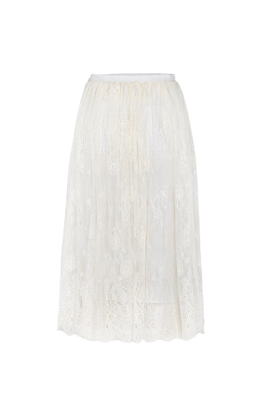 french chantilly lace skirt with silk petticoat included and mother of pearl  by botteghe oscure