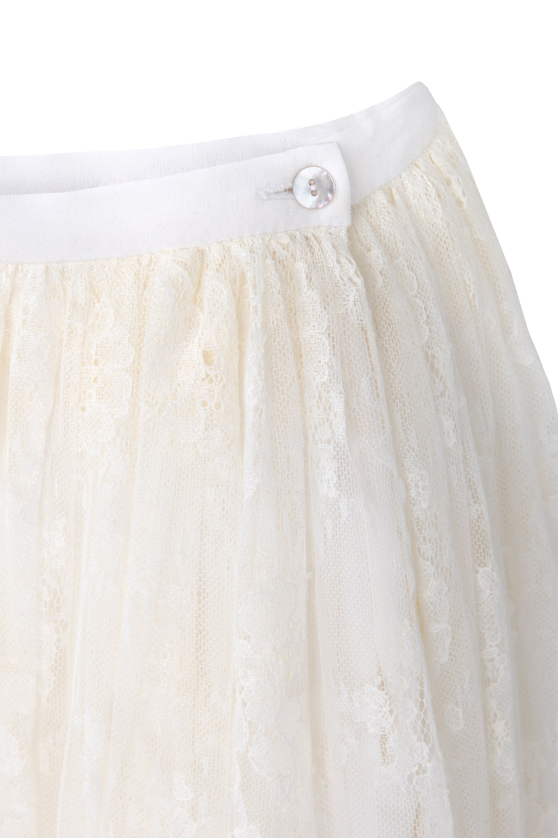 french chantilly lace skirt with silk petticoat included and mother of pearl  by botteghe oscure