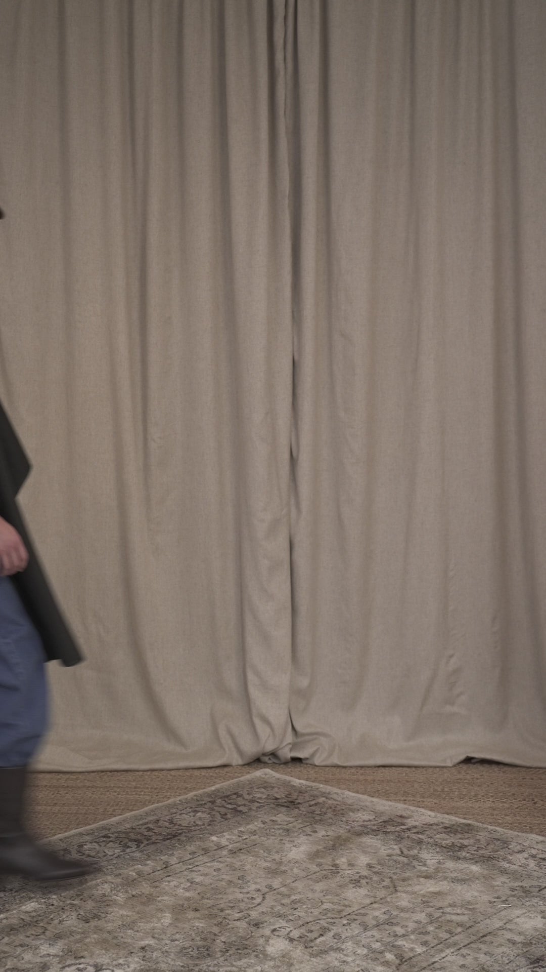 Model wearing Botteghe Oscure Loden wool cape