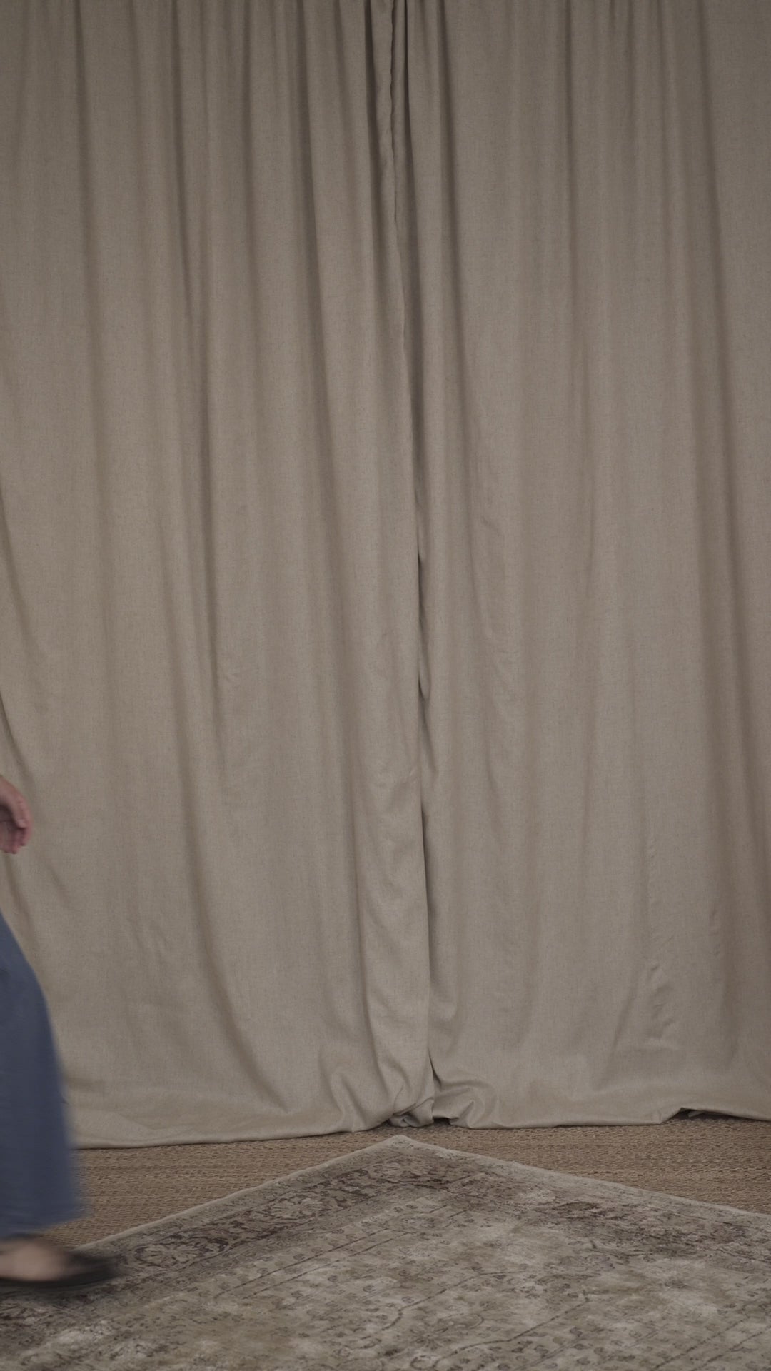 Video of model wearing boxy floral jacquard blazer by Botteghe Oscure, vintage-inspired upholstery pattern with tailored construction and fabric-covered buttons