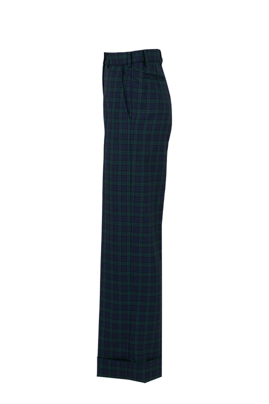 Pantaloni sartoriali flare-cut in tartan