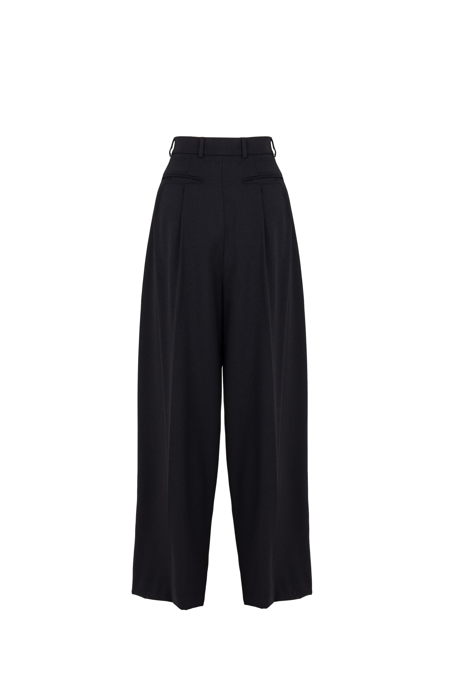 Oversized black tailor trousers in virgin wool by Botteghe Oscure - back view