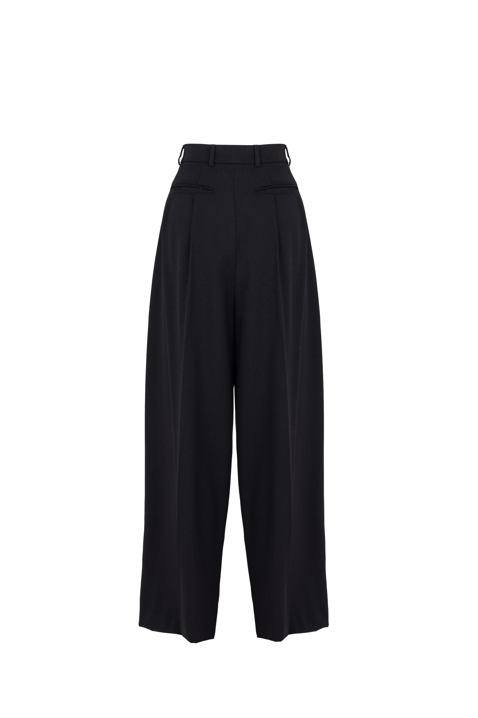Oversized black tailor trousers in virgin wool by Botteghe Oscure - back view