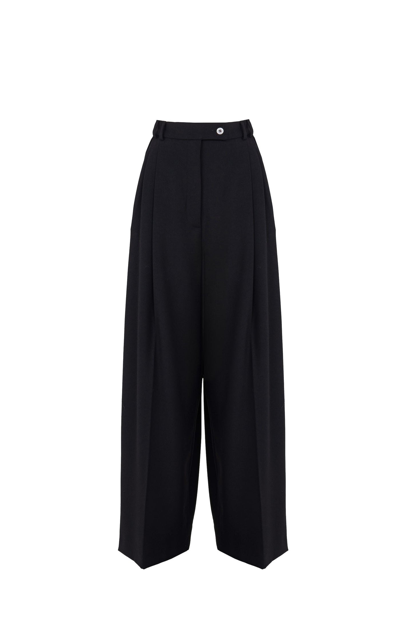 Oversized black tailored trousers in virgin wool by Botteghe Oscure - front view