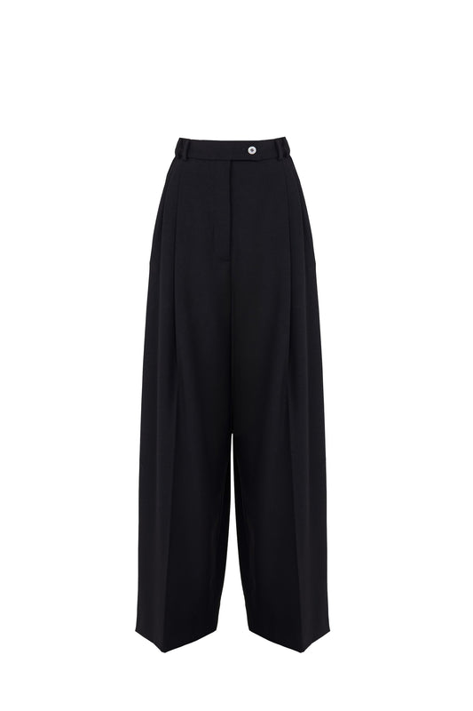 Oversized black tailored trousers in virgin wool by Botteghe Oscure - front view